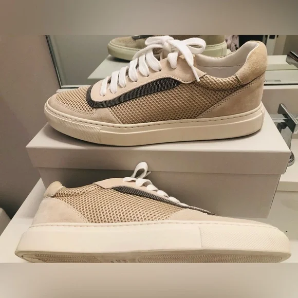 Brunello Cucinelli Beige and Silver/Black women’s Low-Top Sneakers - Picture 6 of 8